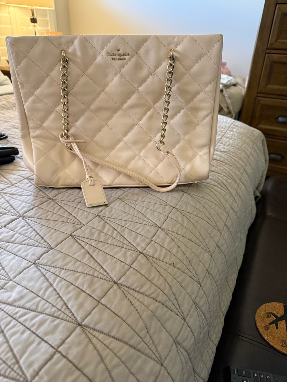 kate spade Quilted Chain-Handle Tote in Light Blush